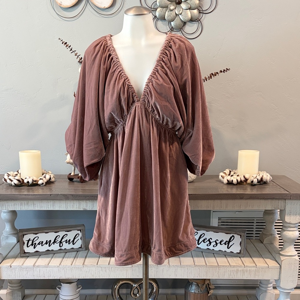 Free People Mauve Velvet Babydoll Dress